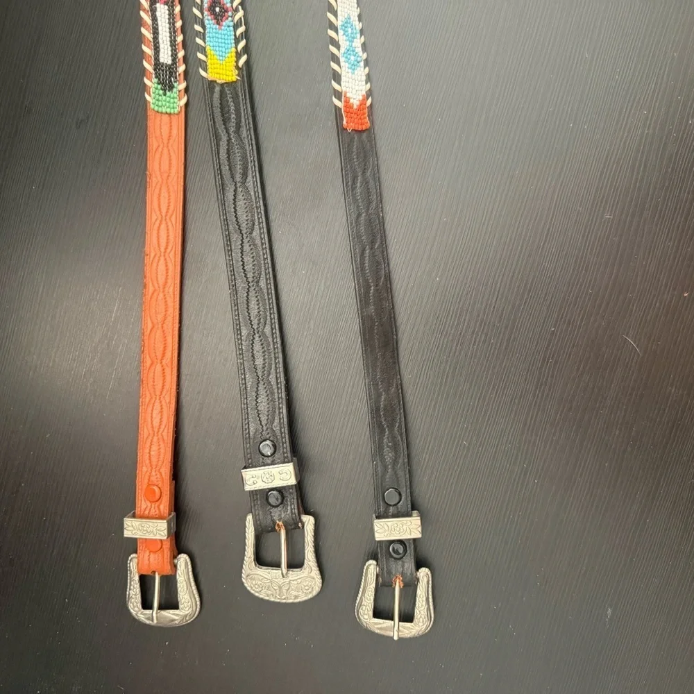 Set of 3 leather western beaded belt size S/M
